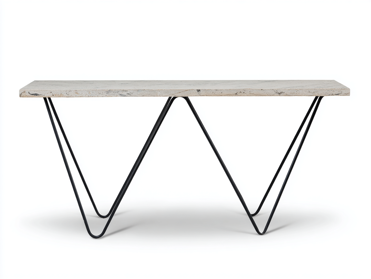 Estante consola con tablero efecto piedra 160×40×78 cm - beige/negro - estructura geométrica para sala de estar-Zamonlyinterior