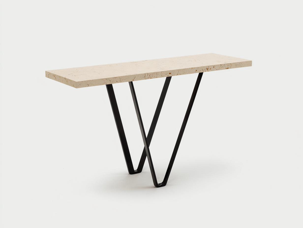 Estante consola 120×30×78 cm - acabado piedra beige y metal negro - diseño geométrico abierto-Zamonlyinterior
