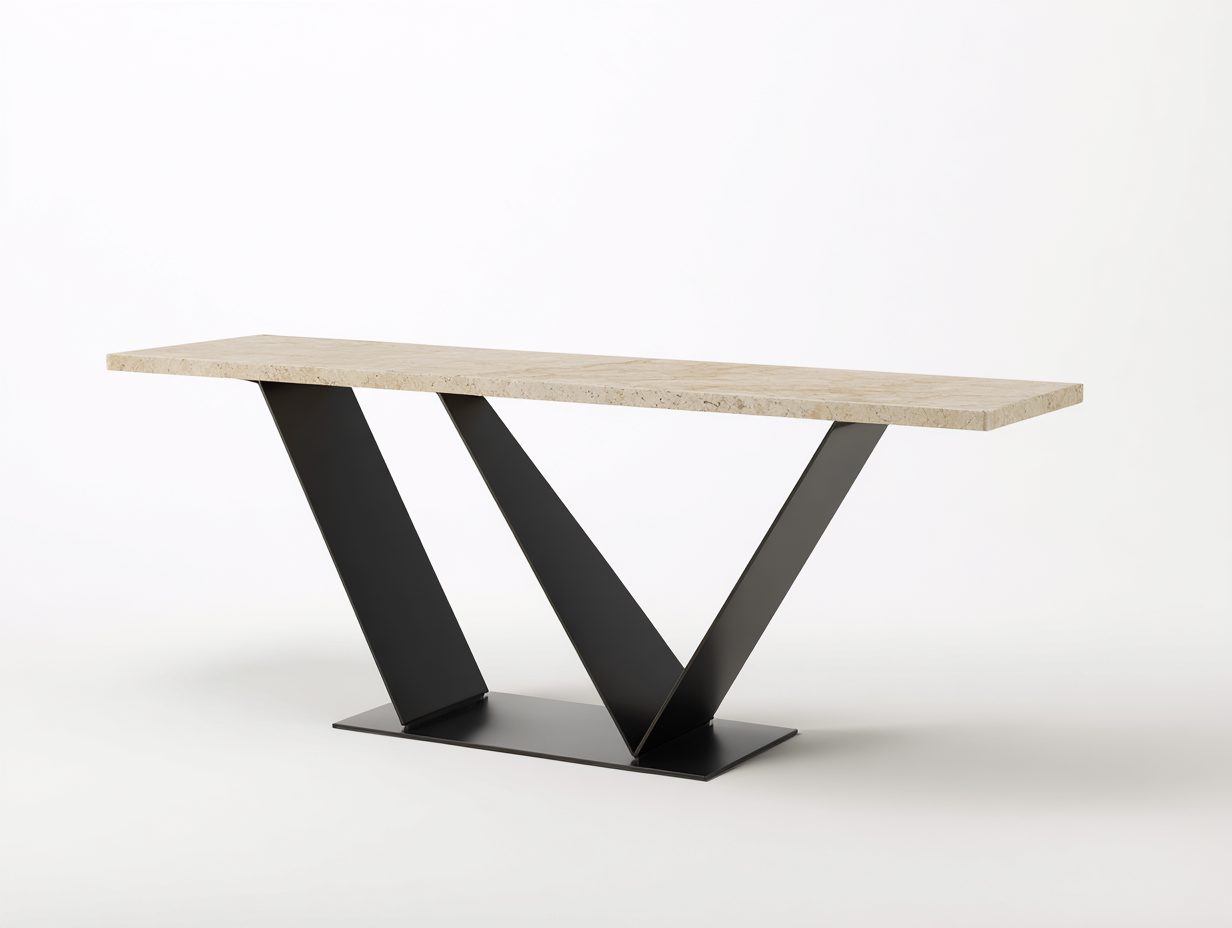 Estante consola con tablero efecto piedra 160×40×78 cm - beige/negro - base geométrica para sala de estar-Zamonlyinterior