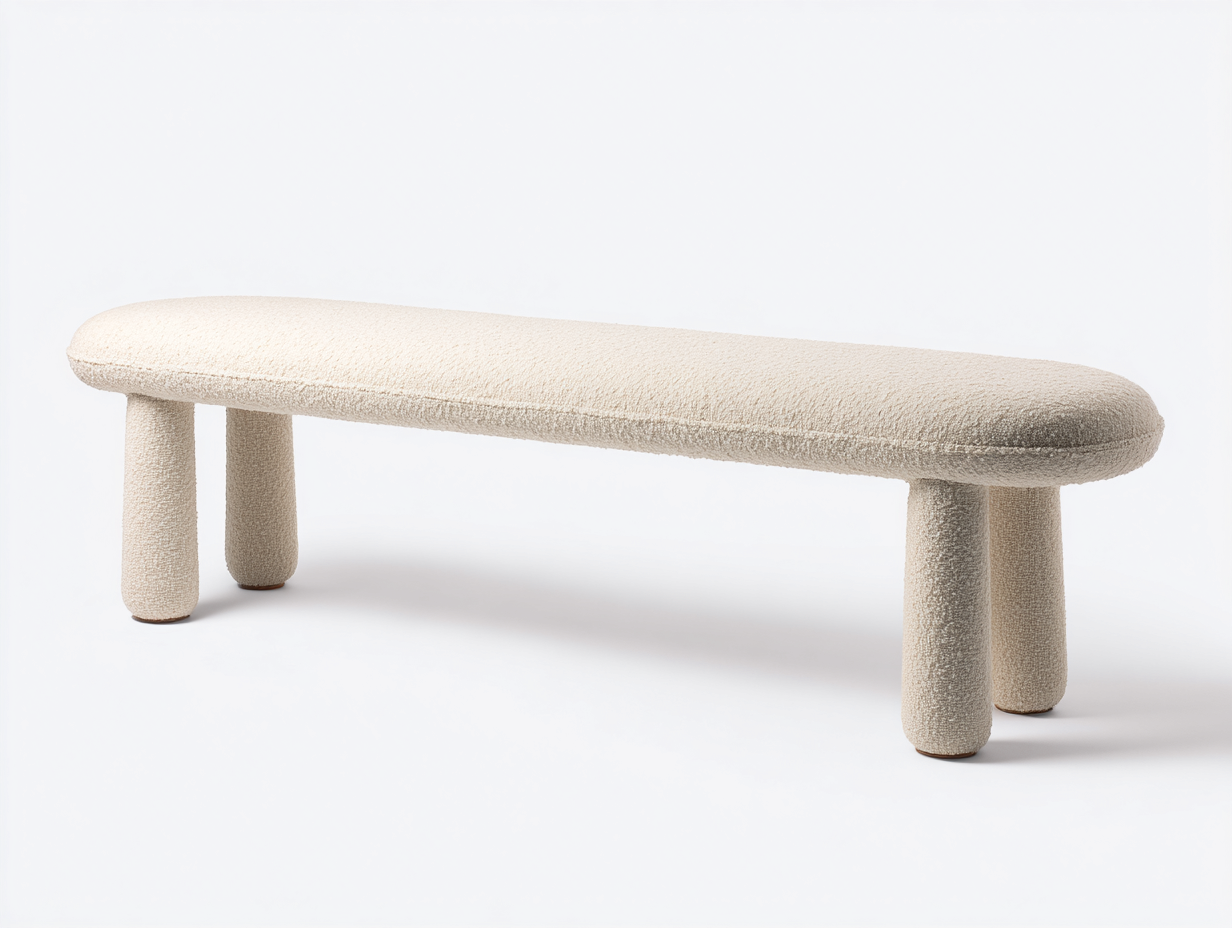 Banco tapizado efecto bouclé 160×42×45 cm - beige crema - diseño curvo para dormitorio-Zamonlyinterior