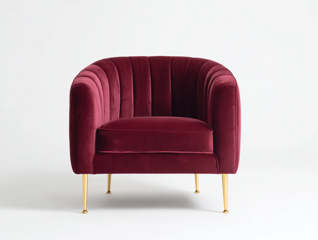 Sillón de terciopelo 78×76×78 cm - burdeos/dorado - respaldo acanalado envolvente-Zamonlyinterior