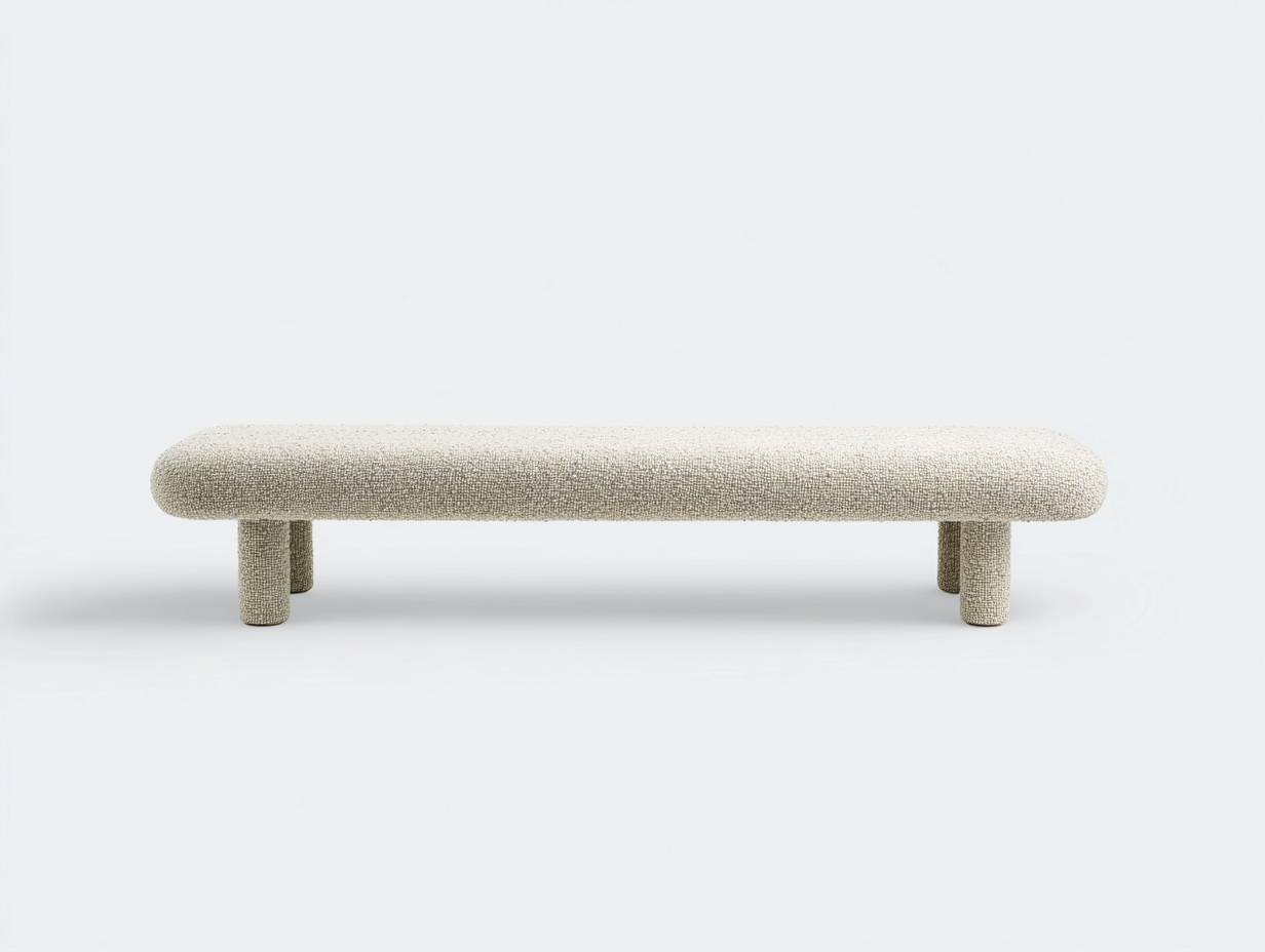 Banco tapizado en tejido bouclé 160×45×42 cm – beige claro – diseño bajo para dormitorio-Zamonlyinterior