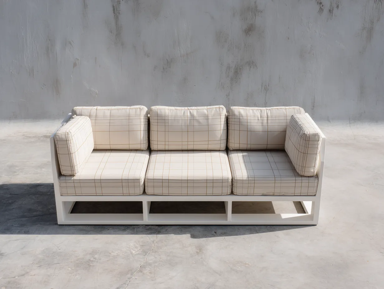 Sofa mit Metallrahmen 210×86×78 cm - weiß/beige - geradliniger Dreisitzer für das Wohnzimmer-Sotatahaus