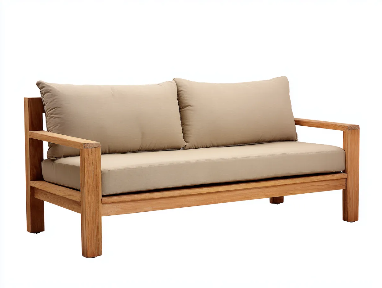 Sofa aus Holz 175×82×82 cm - beige/braun - gepolsterter Zweisitzer für das Wohnzimmer-Sotatahaus