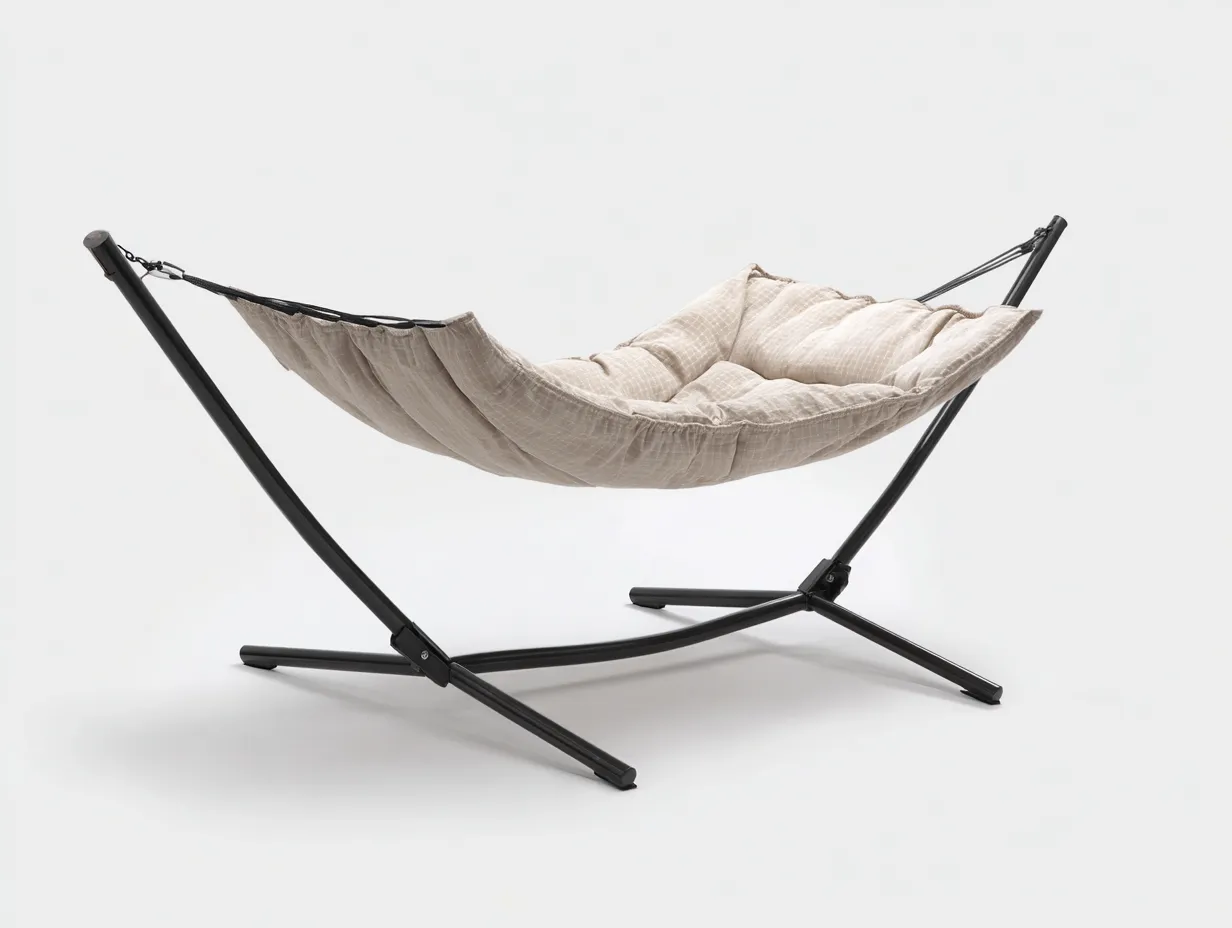 Hängematte mit Metallgestell 300×120×115 cm - beige/schwarz - tief gepolsterte Relaxliege im Freien-Sotatahaus