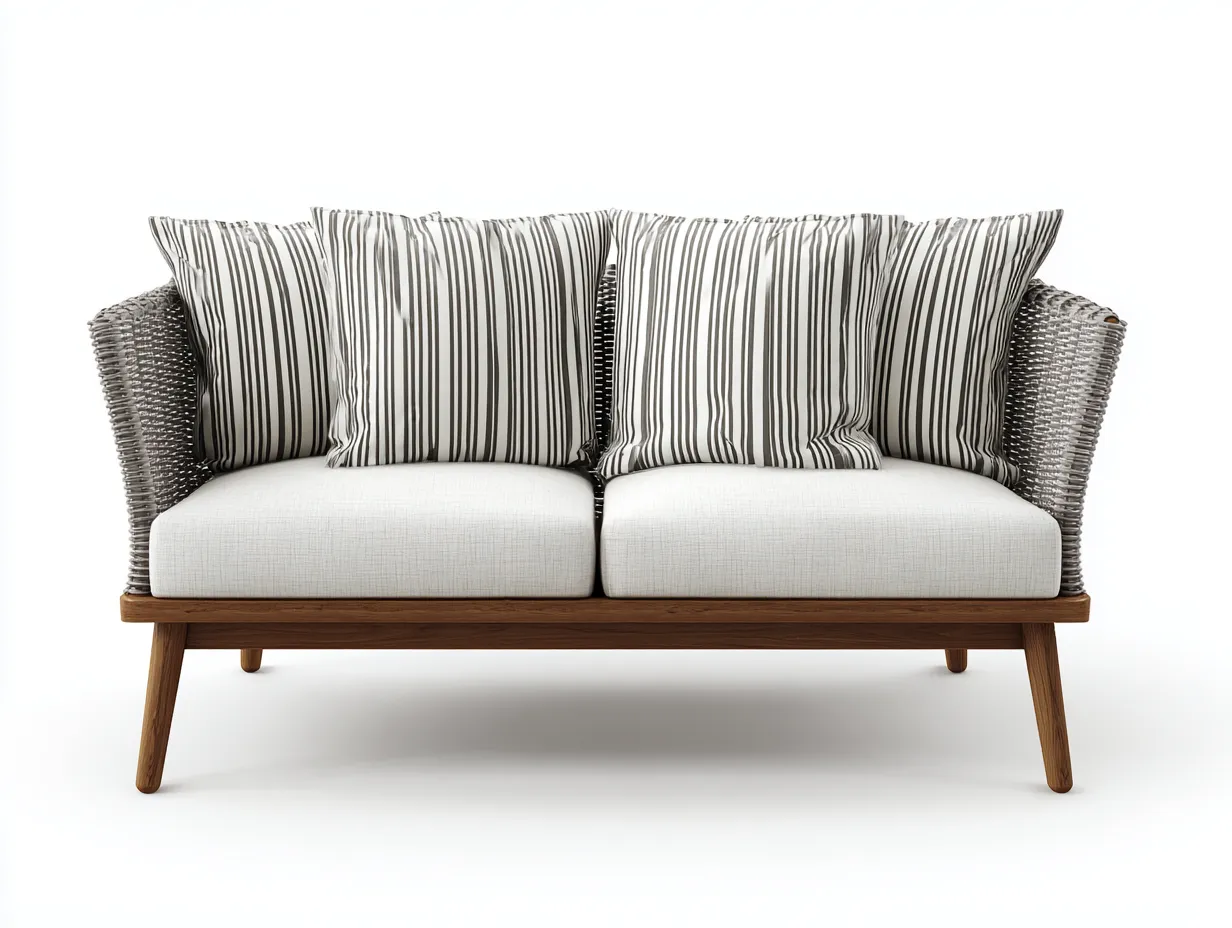 Sofa aus Polyrattan und Holz 180×84×80 cm - weiß/braun - moderner Zweisitzer für das Wohnzimmer-Sotatahaus