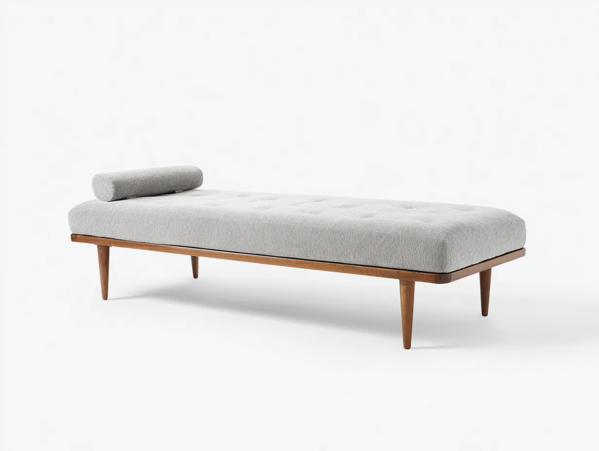 Lange Bank aus Stoff und Holz 190×75×45 cm - hellgrau/braun - moderne Ruhebank für das Schlafzimmer-Sotatahaus
