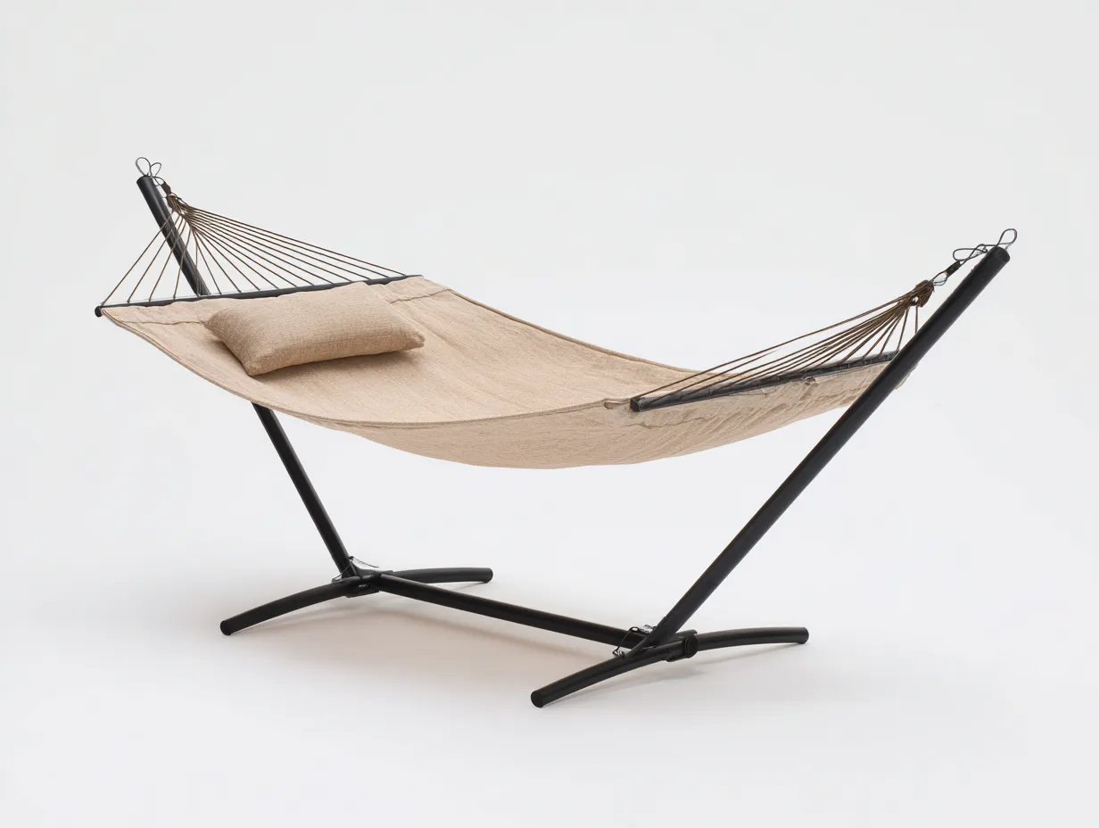 Hängematte mit Metallrahmen 315×118×120 cm - beige/schwarz - offene Komfortliege im Freien-Sotatahaus