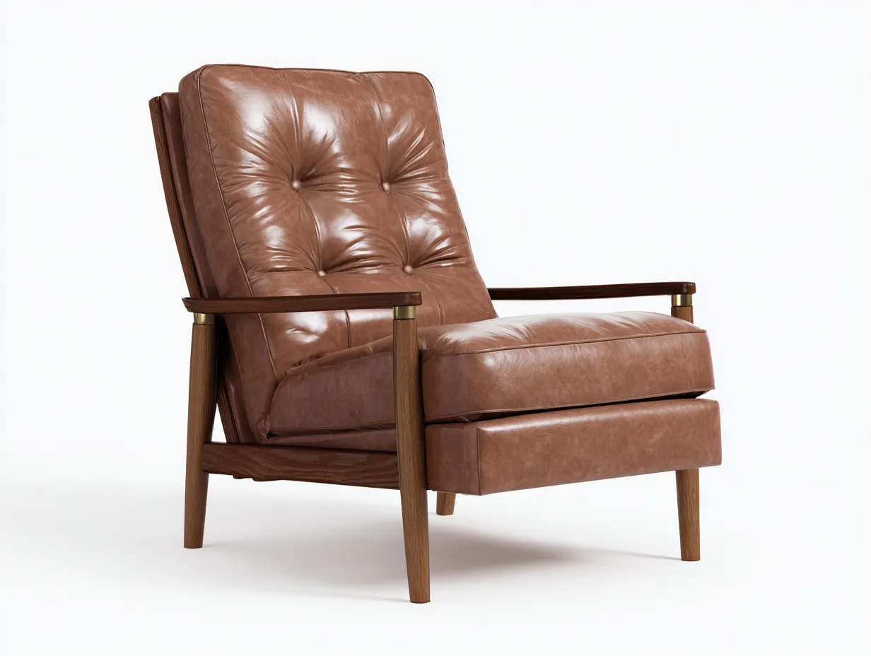 Sessel aus Leder und Holz 79×86×101 cm - braun - Relaxsessel mit Fußstütze für das Wohnzimmer-Sotatahaus