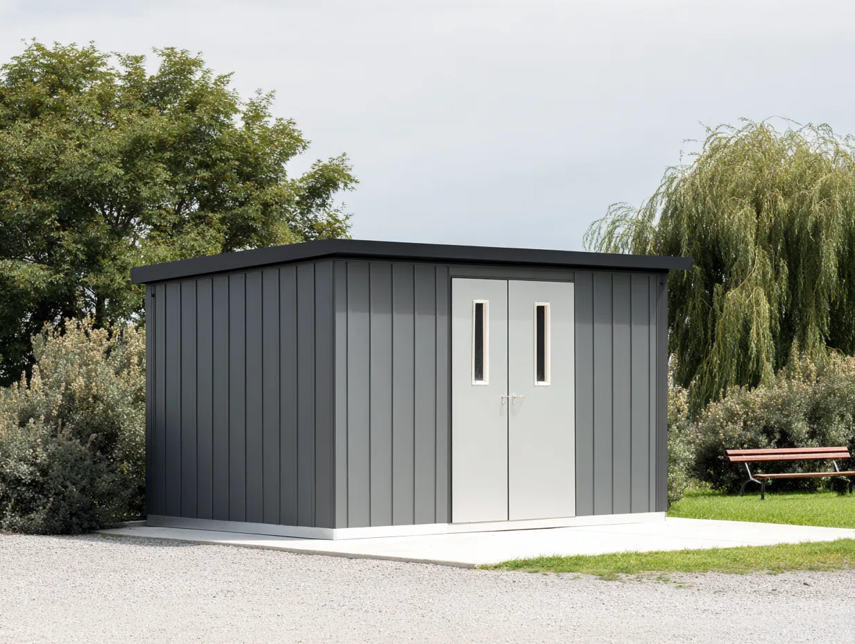 Gartenhäuschen aus Metall 300×220×215 cm - grau - abschließbarer Geräteraum im Freien-Sotatahaus