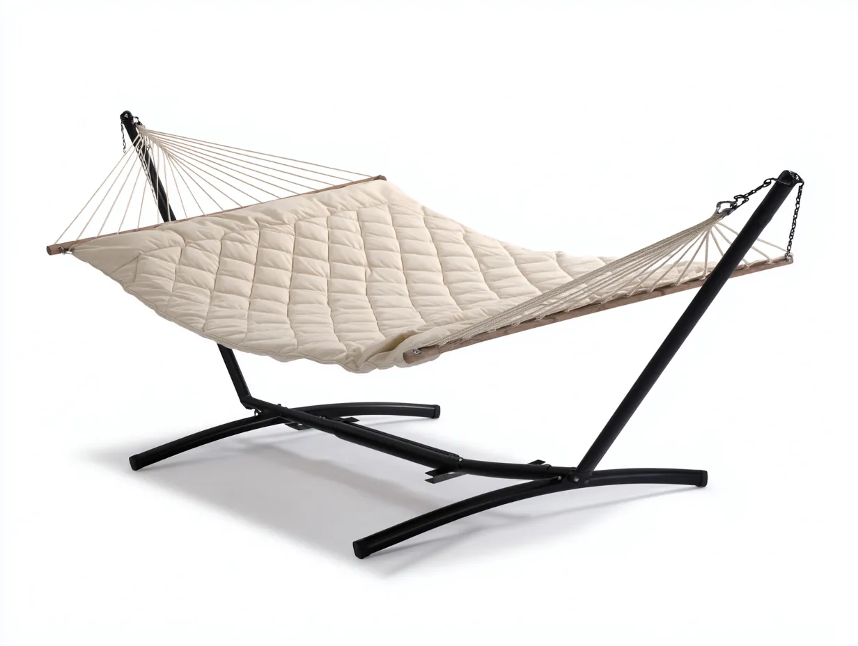 Hängematte mit Stahlrahmen 330×115×125 cm - beige/schwarz - breite Komfortliege im Freien-Sotatahaus