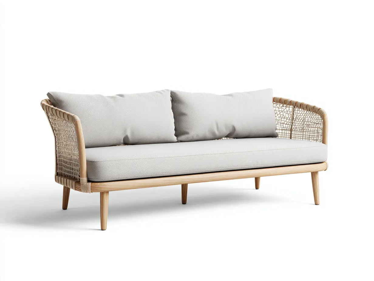 Sofa mit Holzrahmen 210×90×78 cm - Hellgrau - Wohnzimmer im natürlichen Stil-Sotatahaus