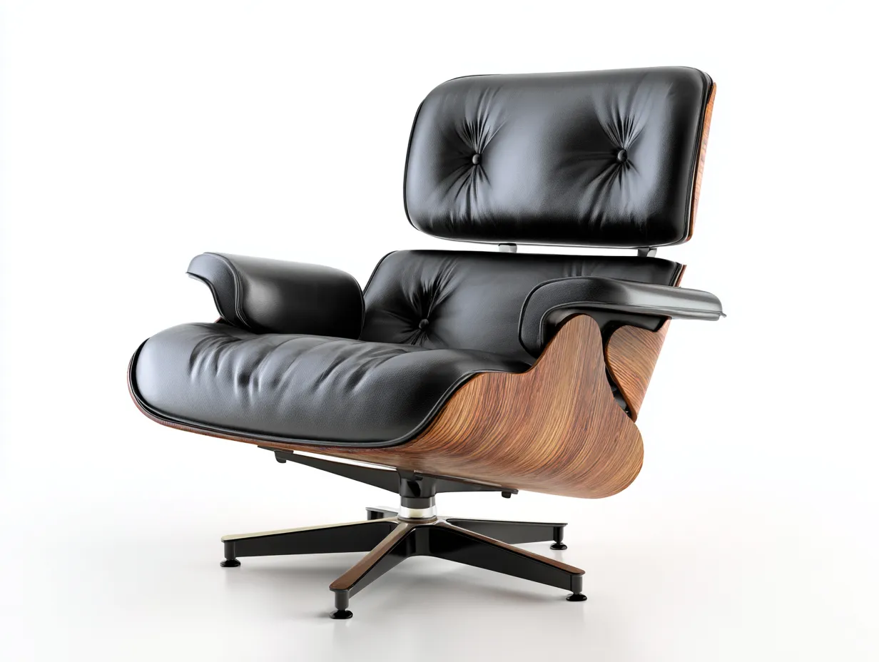 Sessel aus Leder und Holz 82×80×91 cm - schwarz/braun - gepolsterter Drehsessel für das Wohnzimmer-Sotatahaus
