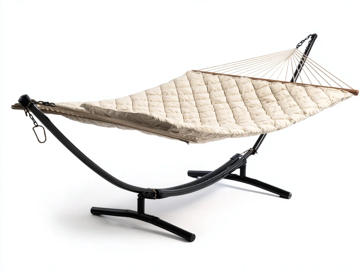 Hängematte mit Metallgestell 320×110×120 cm - beige/schwarz - gepolsterte Relaxliege im Freien-Sotatahaus