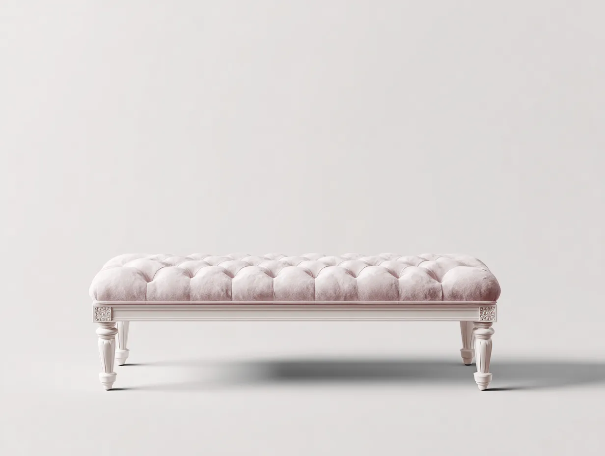 Lange Bank aus Stoff und Holz 150×45×48 cm - rosa/weiß - klassische Polsterbank für das Schlafzimmer-Sotatahaus