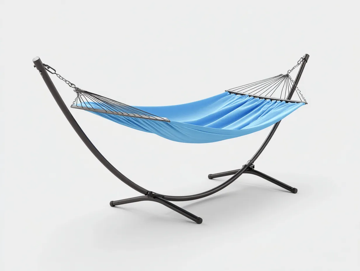Hängematte 270×120×110 cm – Blau/Schwarz – mit Metallgestell für entspannte Stunden im Freien-Sotatahaus