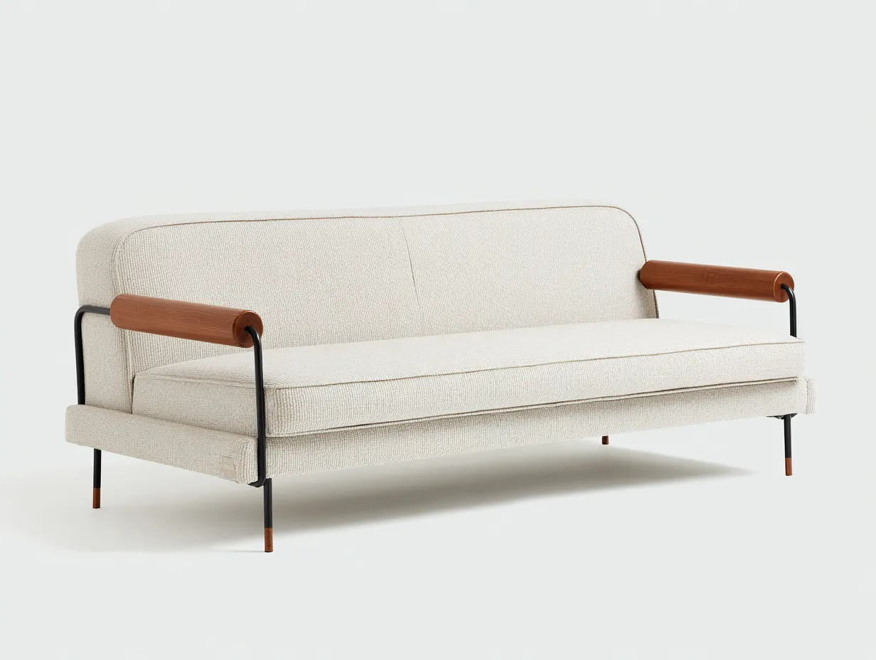 Lange Bank 200×65×82 cm – Creme/Holzfarben – gepolsterte Schlafzimmerbank mit Armlehnen-Sotatahaus