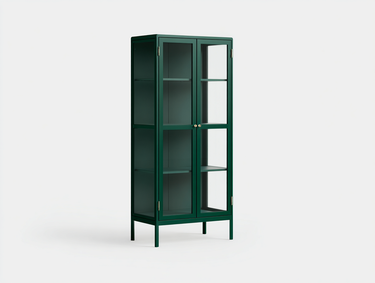 Vitrine-Metall-Glas-76×38×182 cm-Dunkelgrün-schlanke Präsentationsvitrine fürs Wohnzimmer-Monarainterior