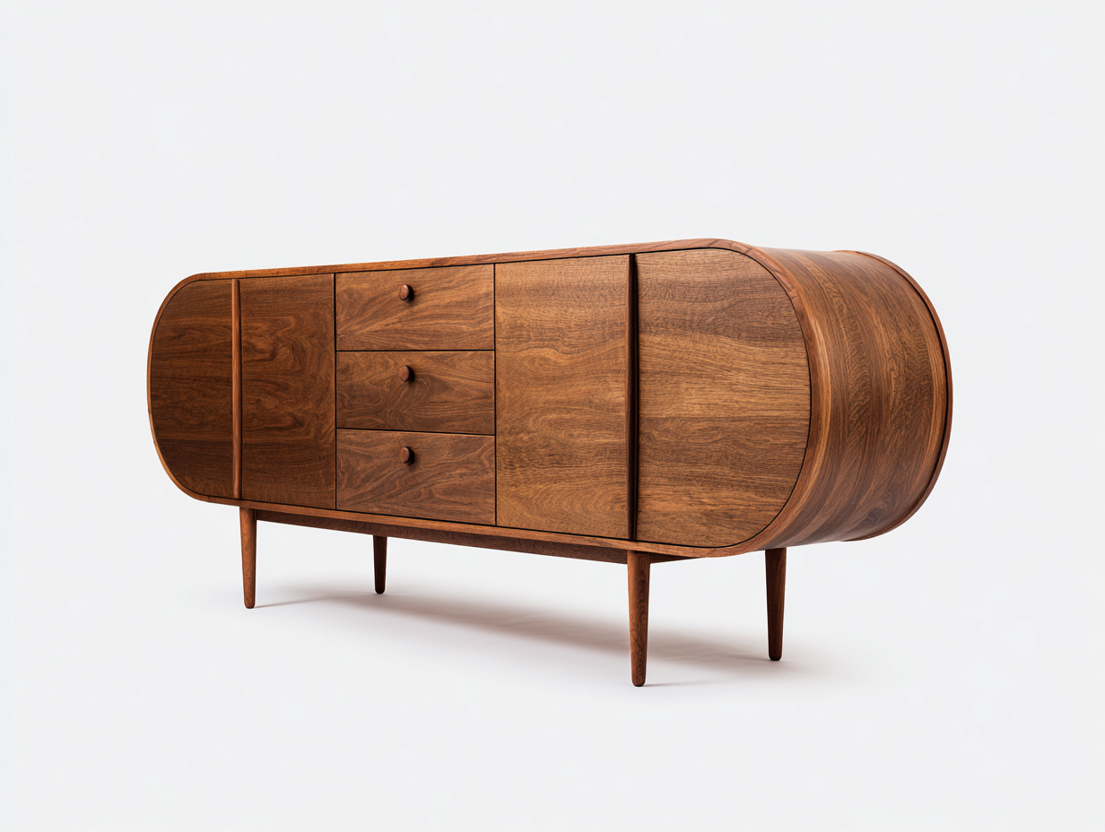 Lowboard-Walnussholz-190×48×72 cm-Nussbraun-drei Schubladen und vier Türen im Retro-Stil für Wohnzimmer-Monarainterior