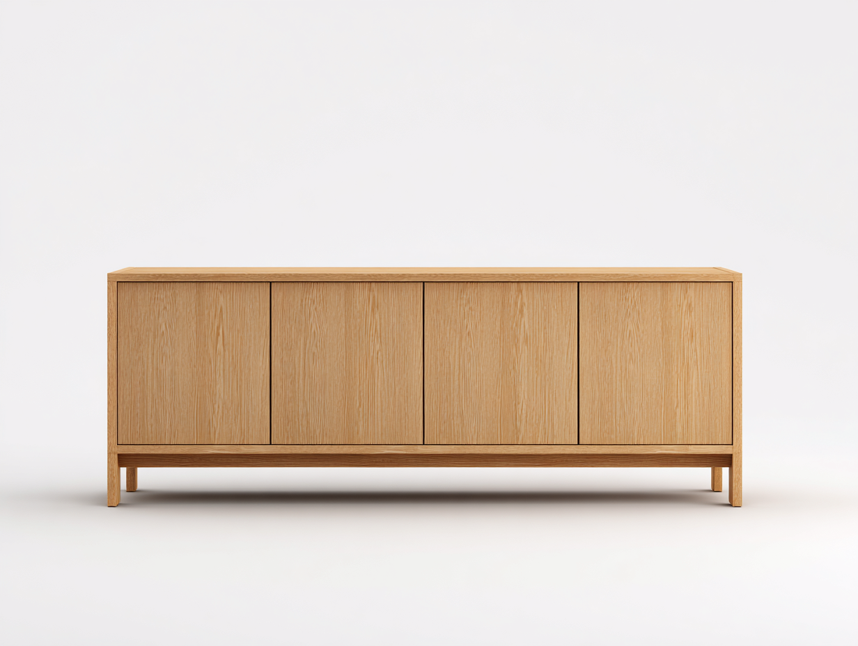 Lowboard-Holz-200×46×76 cm-Hellbraun-geradlinige Front mit erhöhtem Untergestell fürs Wohnzimmer-Monarainterior