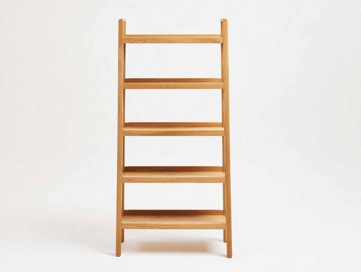 Bücherregal-Eichenholz-82×32×184 cm-Naturbraun-Leiterform mit fünf offenen Regalböden für Wohnzimmer-Monarainterior