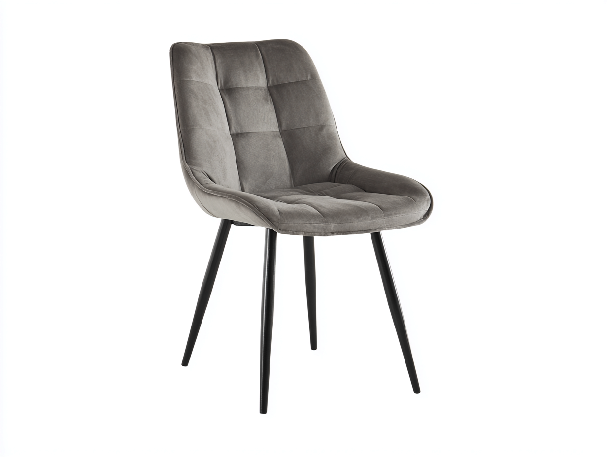 Esszimmerstuhl-Samt/Metall-54×59×86 cm-Dunkelgrau/Schwarz-gesteppte Komfortschale für Esszimmer-Monarainterior
