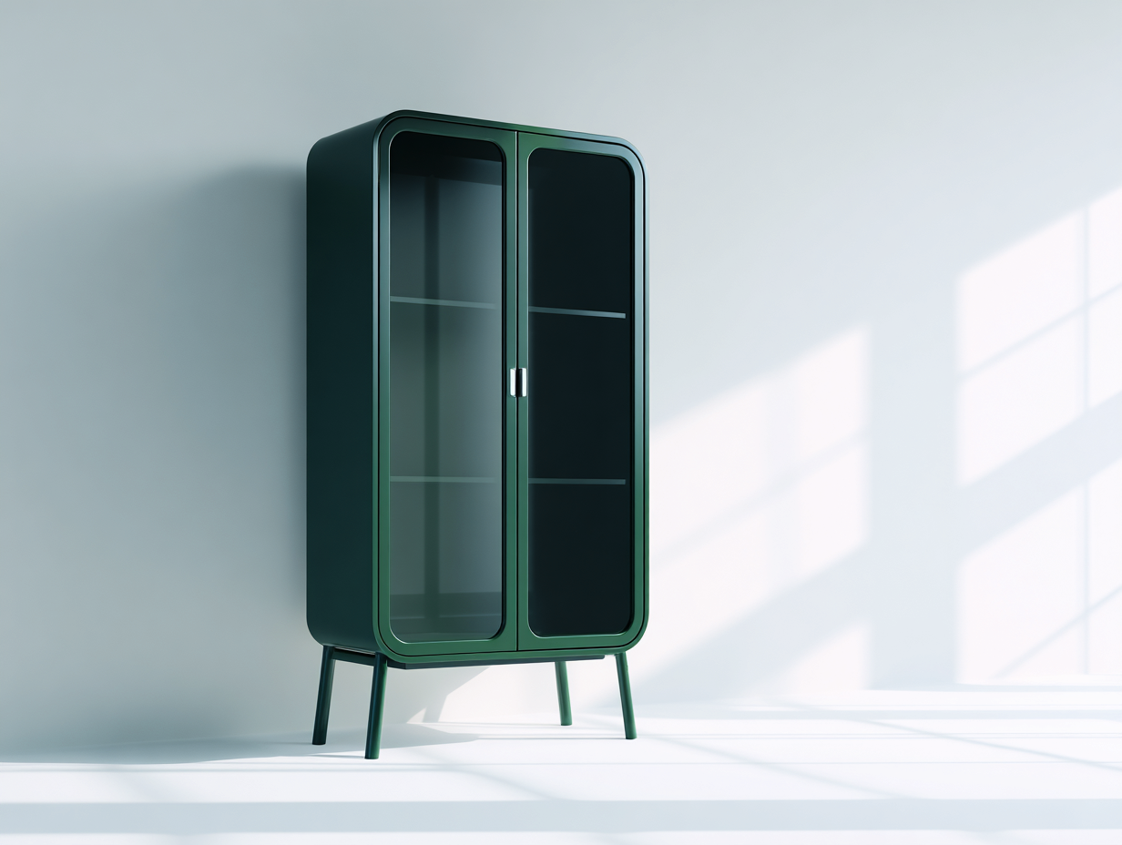 Vitrine-Stahl/Klarglas-88×41×168 cm-Waldgrün/Transparent-gerundeter Doppeltürschrank für Wohnzimmer-Monarainterior