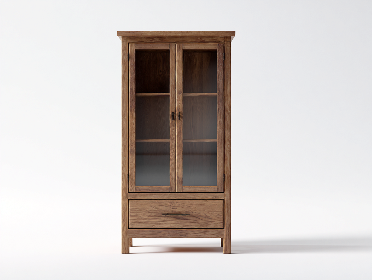 Vitrine-Holz-Glas-84×40×181 cm-Dunkelbraun-mit Schublade fürs Wohnzimmer-Monarainterior