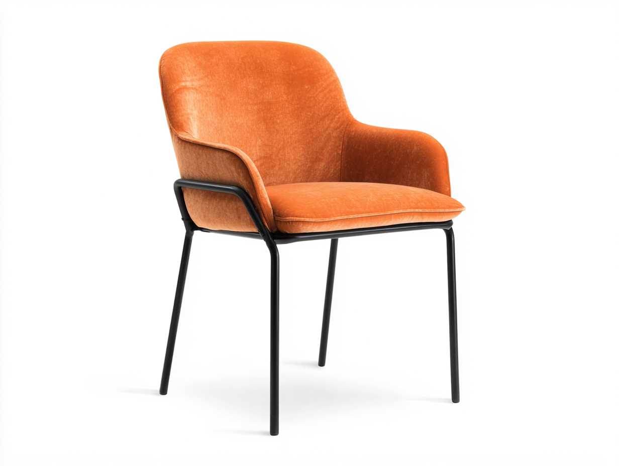 Esszimmerstuhl-Samt/Metall-61×63×86 cm-Orange/Schwarz-gepolsterte Armlehnen mit Schalensitz für Esszimmer-Monarainterior