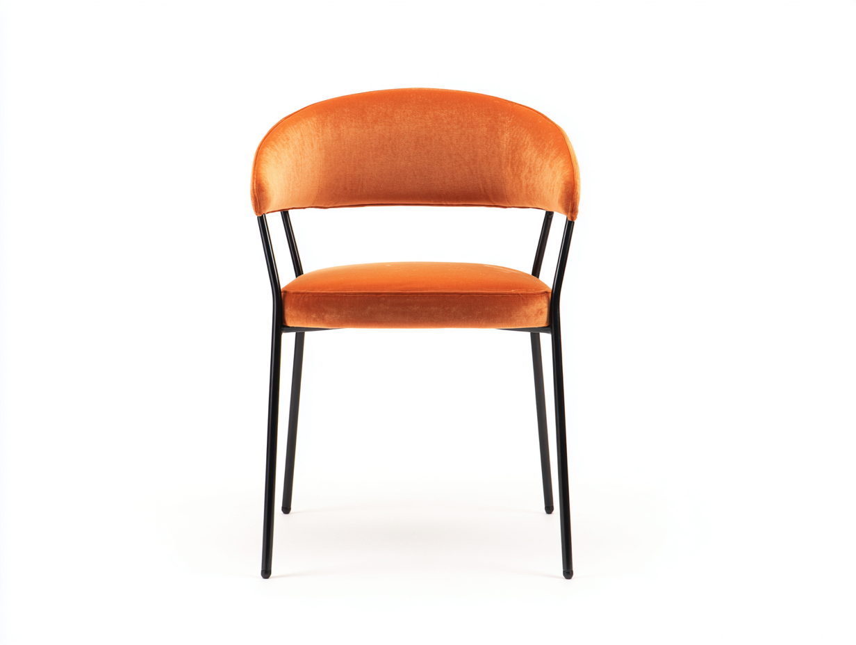 Esszimmerstuhl-Samt/Metall-52×56×81 cm-Orange/Schwarz-offene Rückenpartie für Esszimmer-Monarainterior