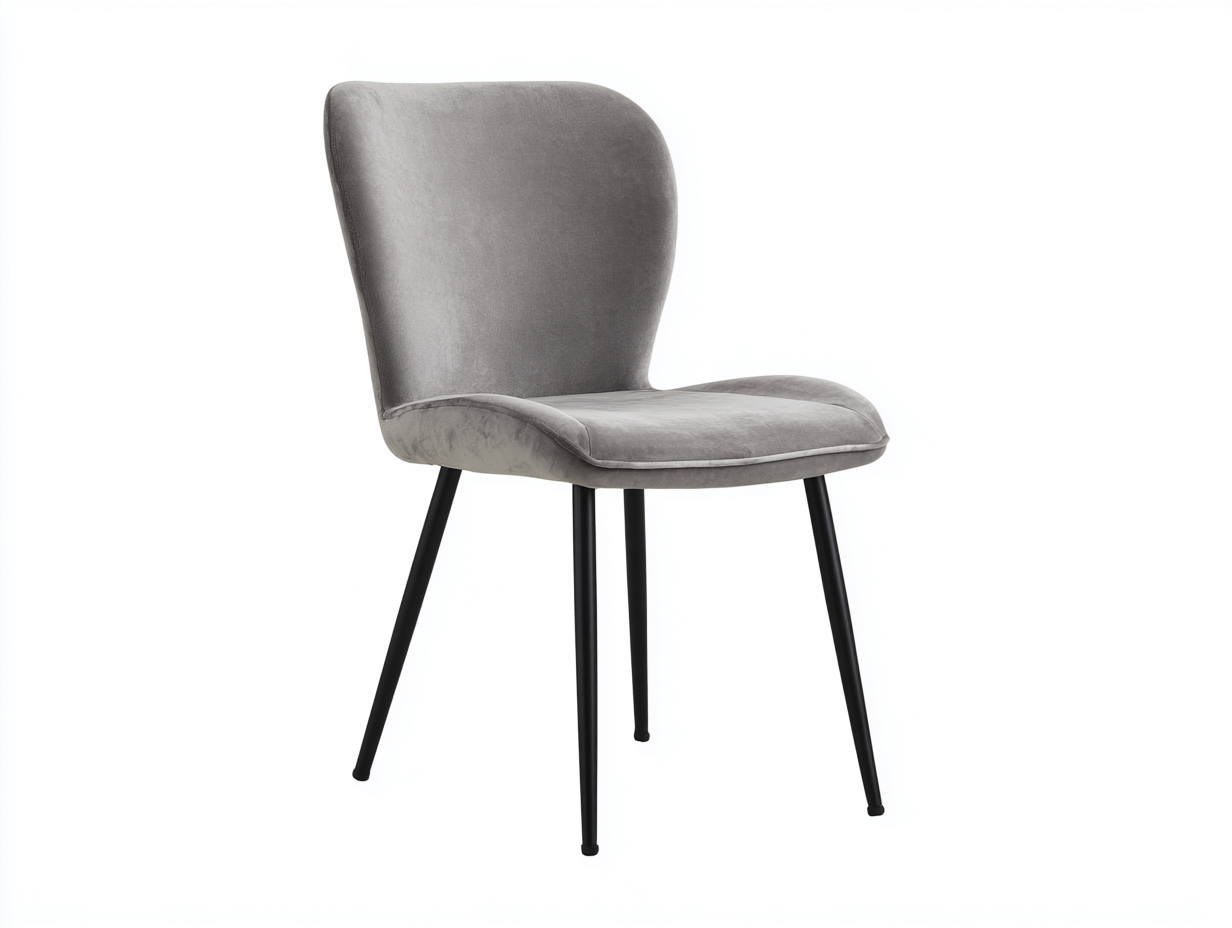 Esszimmerstuhl-Samt/Metall-50×57×84 cm-Hellgrau/Schwarz-glatte Rückenlehne mit Kederkante für Esszimmer-Monarainterior