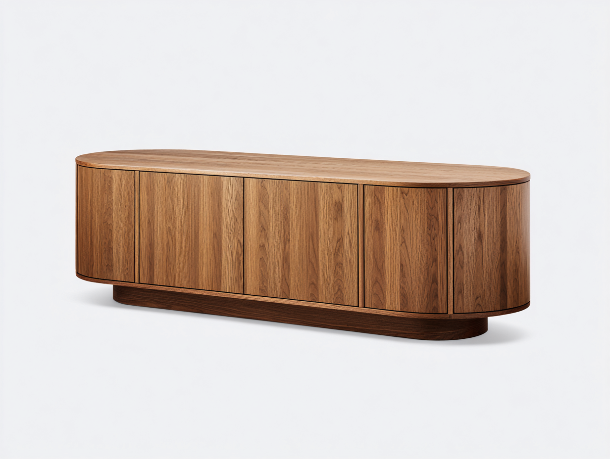Lowboard-Walnussholz-200×48×58 cm-Nussbraun-fünf grifflose Türen mit Sockelbasis für Wohnzimmer-Monarainterior