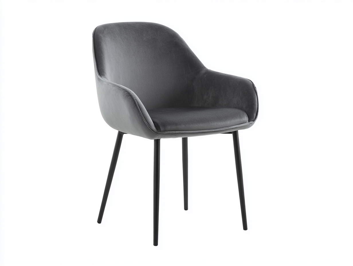 Esszimmerstuhl-Samt-Metall-61×64×86 cm-Grau/Schwarz-gepolsterte Armlehnen fürs Esszimmer-Monarainterior