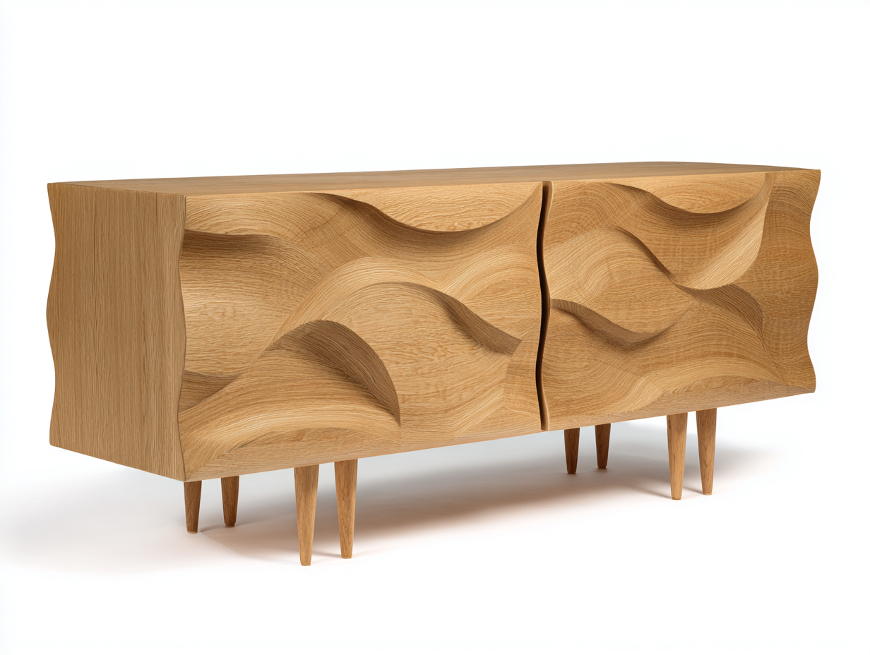 Lowboard-Massivholz-200×48×72 cm-Honigbraun-zwei Türen mit tiefem Landschaftsrelief für Wohnzimmer-Monarainterior