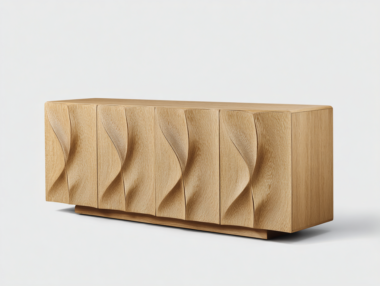 Lowboard-Holz-185×45×72 cm-Natur-modern mit skulpturierter Front fürs Wohnzimmer-Monarainterior