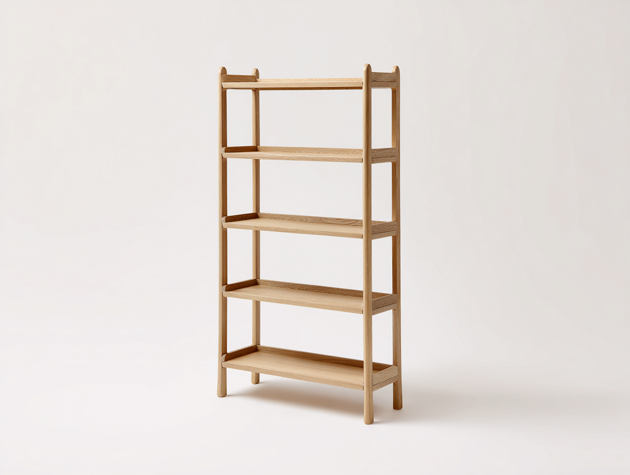 Bücherregal-Eichenholz-88×36×180 cm-Hellbraun-fünf Tablettböden mit erhöhtem Rand für Wohnzimmer-Monarainterior