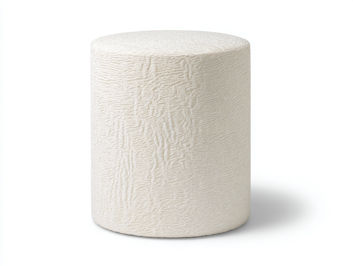 Sitzhocker mit Reliefstoff 44 × 44 × 52 cm – Elfenbeinweiß – hohe Zylinderform-Janorvihaus