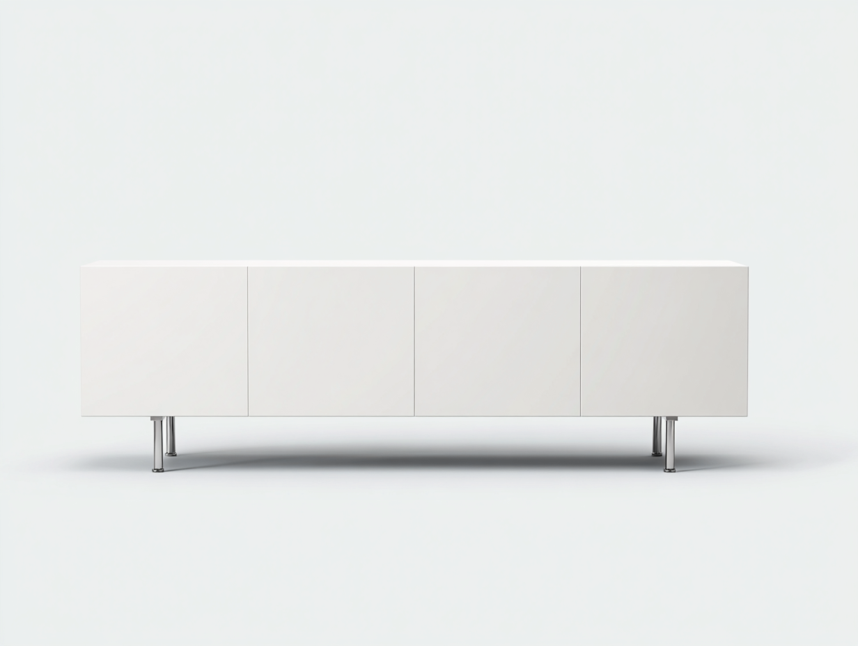 Lowboard aus Holzwerkstoff 220 × 42 × 67 cm – Weiß – mit vier Türen und Metallfüßen-Janorvihaus