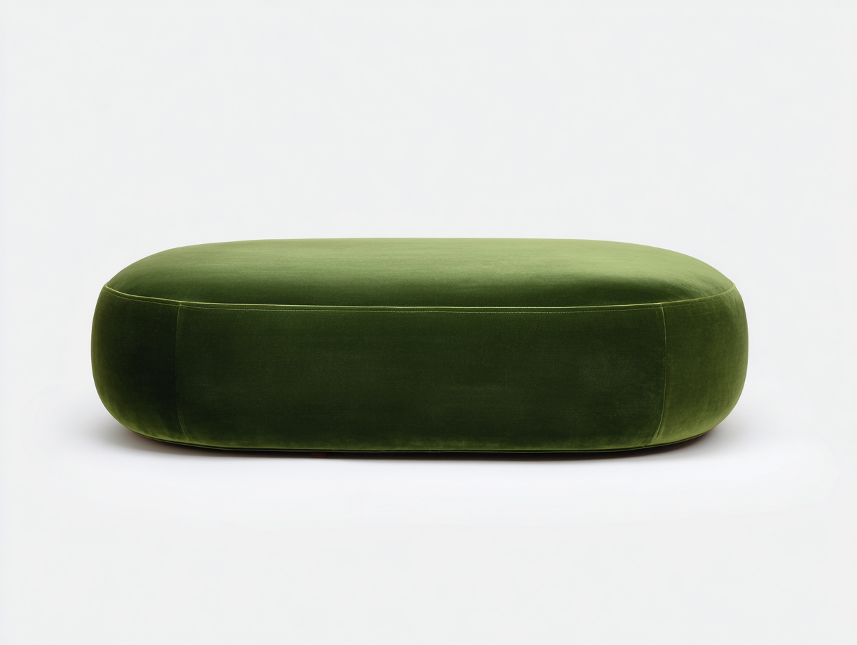 Sitzhocker aus Polstersamt 120 × 75 × 38 cm – Dunkelolivgrün – extra breite Ovalform-Janorvihaus