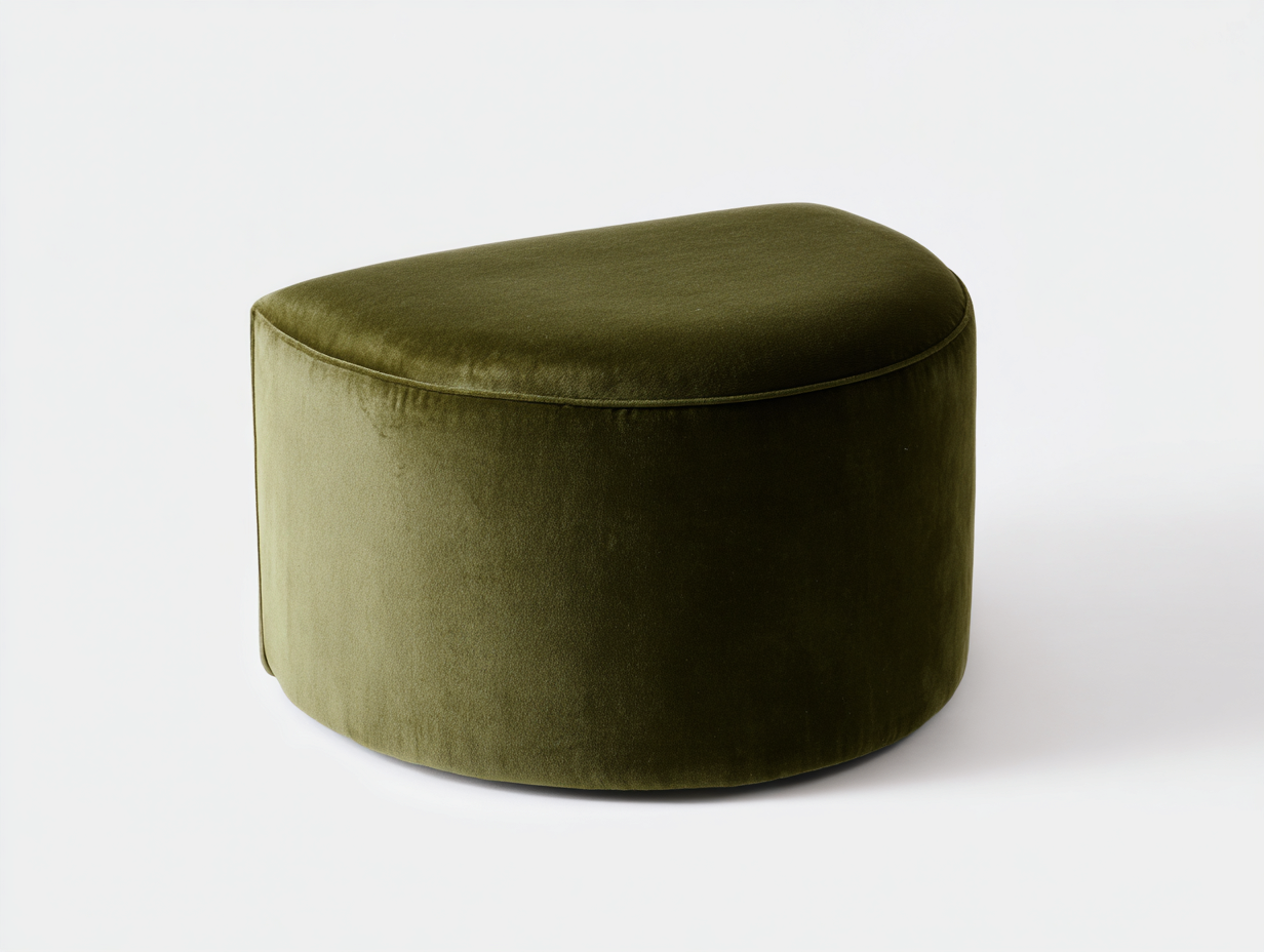 Sitzhocker mit Samtbezug 68 × 58 × 46 cm – Olivgrün – halbrund gepolstert-Janorvihaus