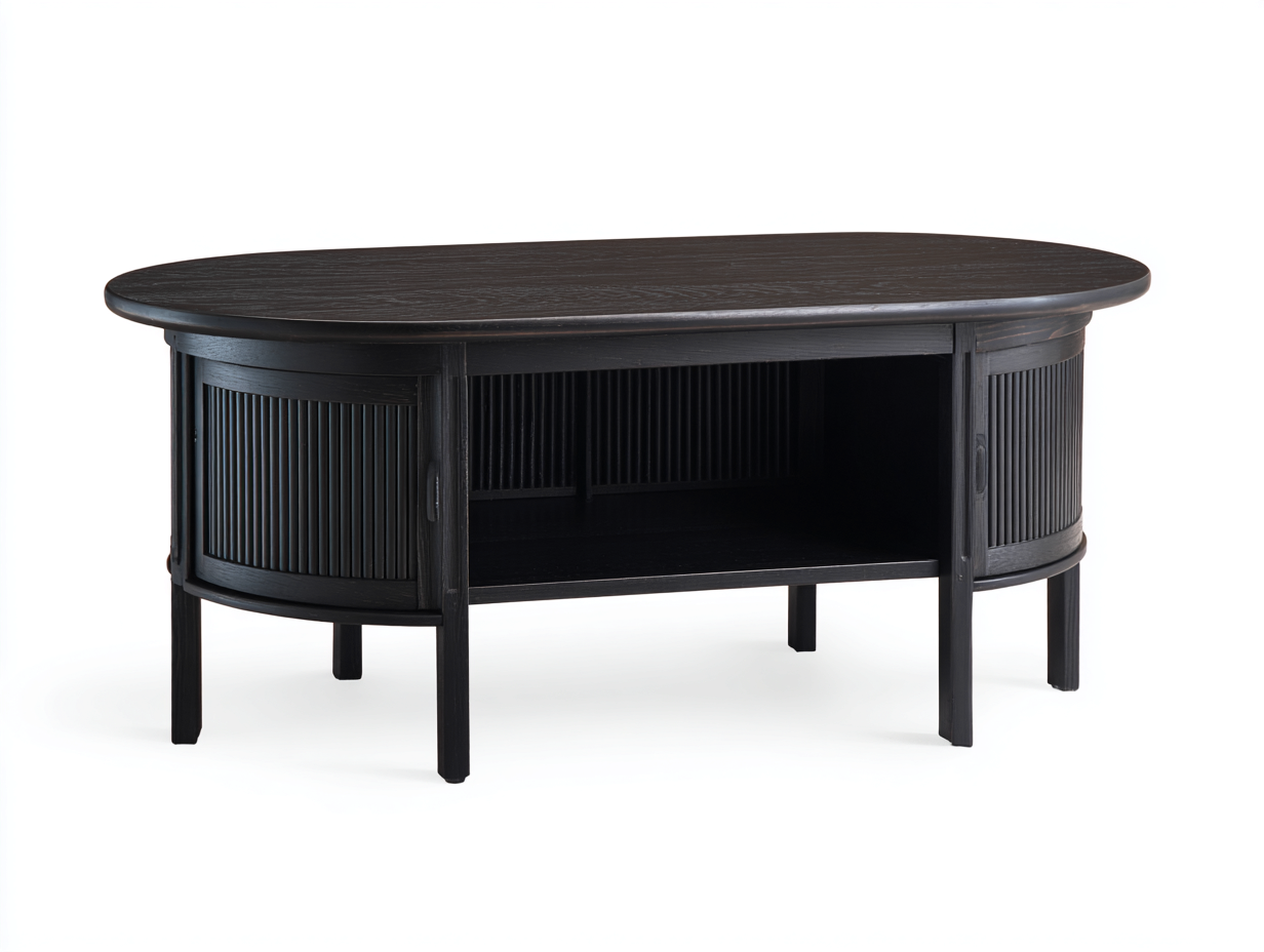 Couchtisch aus Holzwerkstoff 120 × 65 × 53 cm – Schwarz – oval mit offenem Fach-Janorvihaus