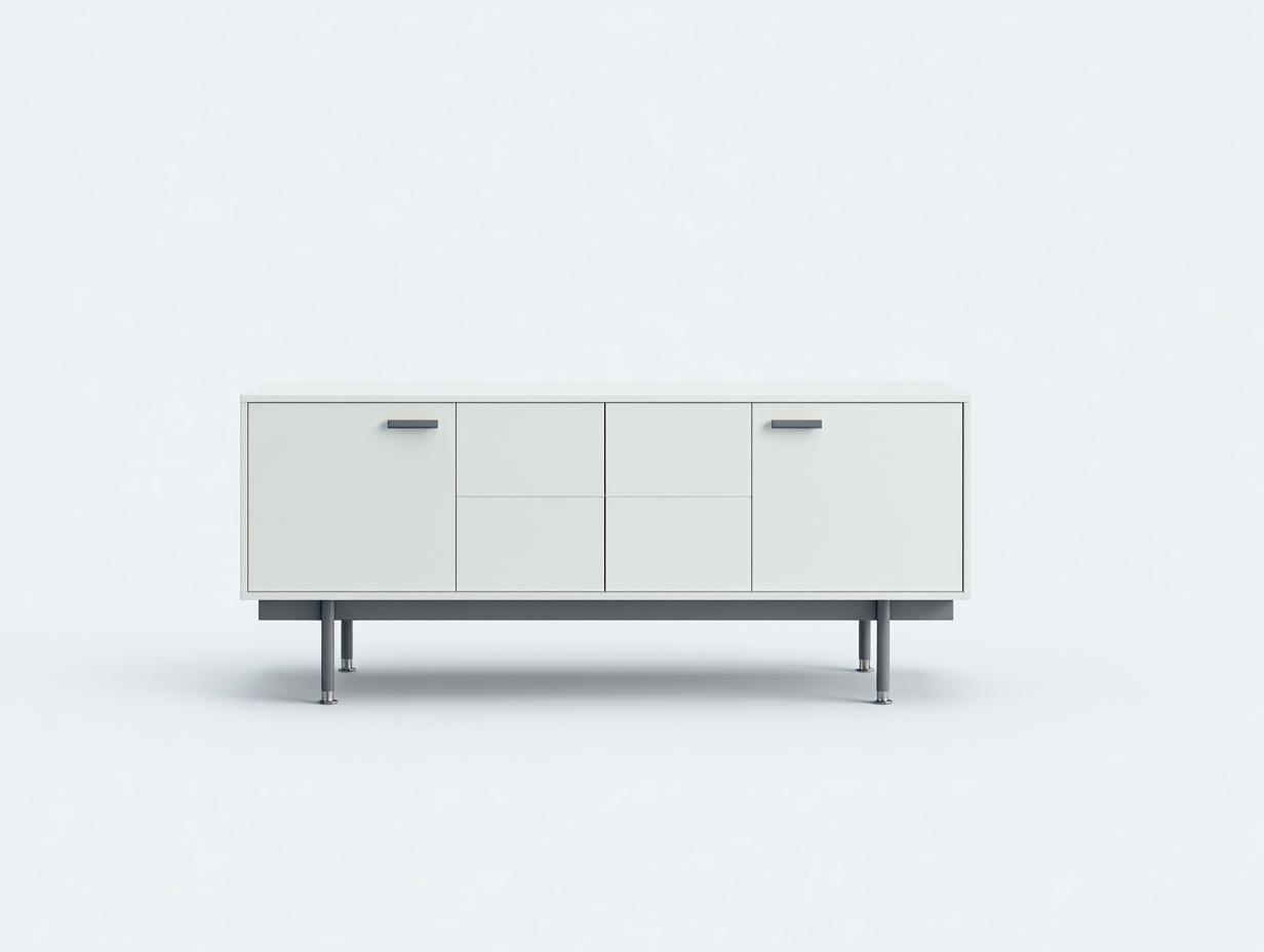 Lowboard Holzwerkstoff 160×40×72 cm Weiß-Grau für Wohnzimmer – mit 2 Türen und 4 Schubladen-Janorvihaus