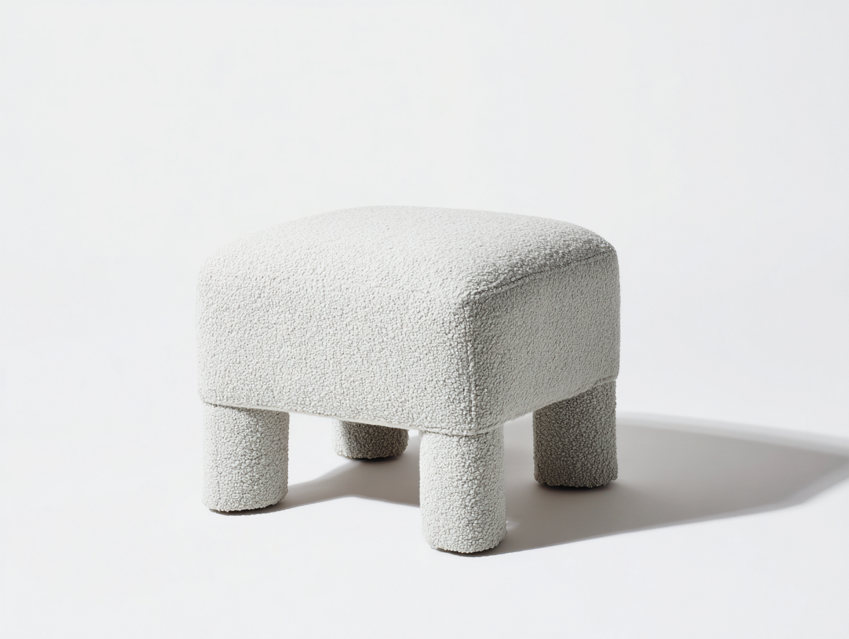 Sitzhocker 45 × 45 × 46 cm Hellgrau – Bouclé mit gepolsterten Rundfüßen-Janorvihaus