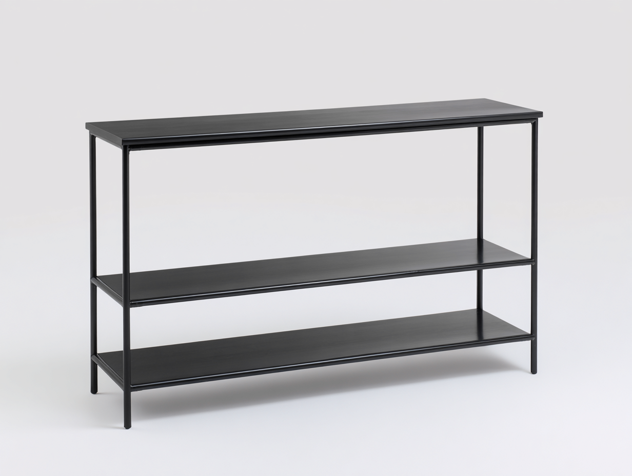 Eingangstisch aus Metall 130 × 35 × 82 cm – Schwarz – mit drei Ablageebenen-Janorvihaus
