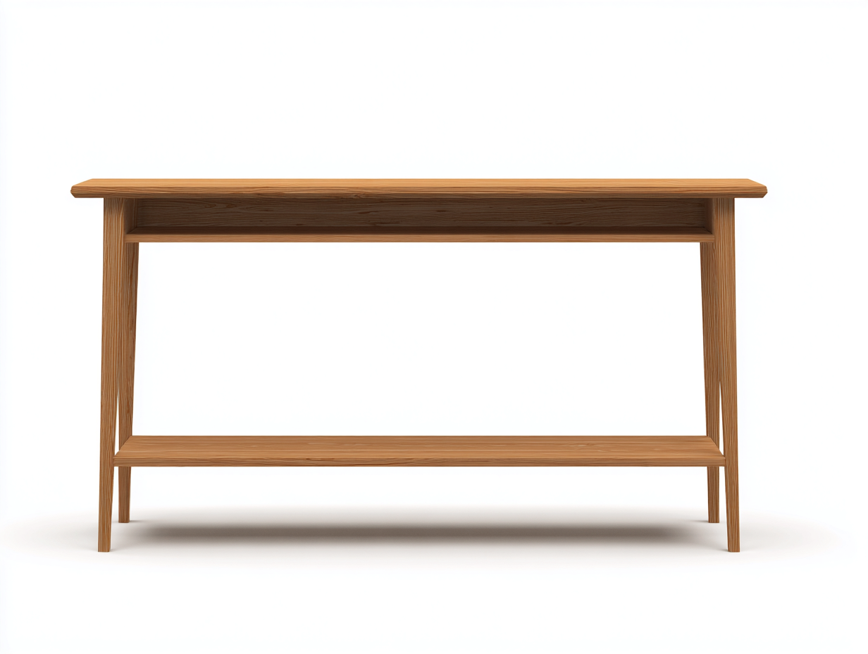 Eingangstisch aus Holzwerkstoff 140 × 38 × 82 cm – Walnussbraun – mit flachem Fach und Ablageboden-Janorvihaus