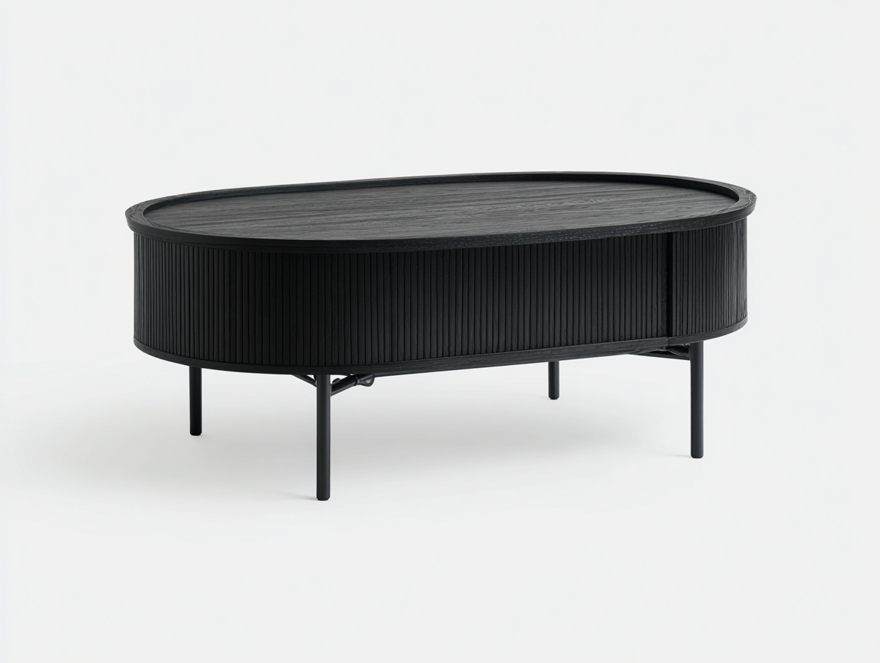 Couchtisch 115 × 58 × 47 cm Schwarz – Holzdekor mit Tablettkante und verdecktem Fach-Janorvihaus
