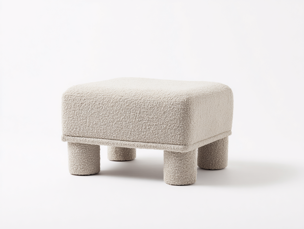 Sitzhocker mit Bouclé-Bezug 64 × 54 × 44 cm – Creme – gepolstert mit Rundfüßen-Janorvihaus