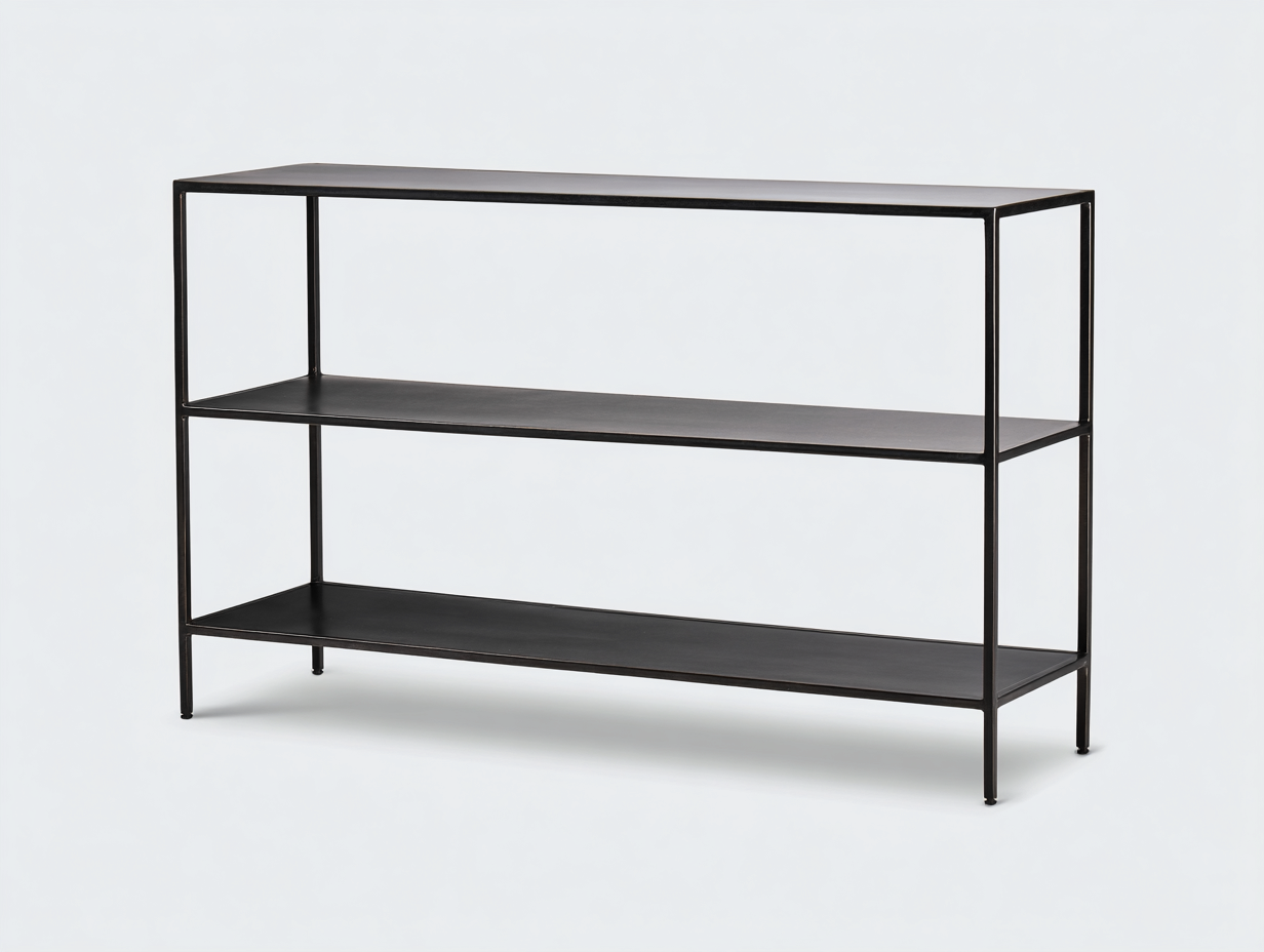 Eingangstisch 135 × 38 × 82 cm Schwarz – breites Stahlregal mit zwei offenen Fachböden-Janorvihaus