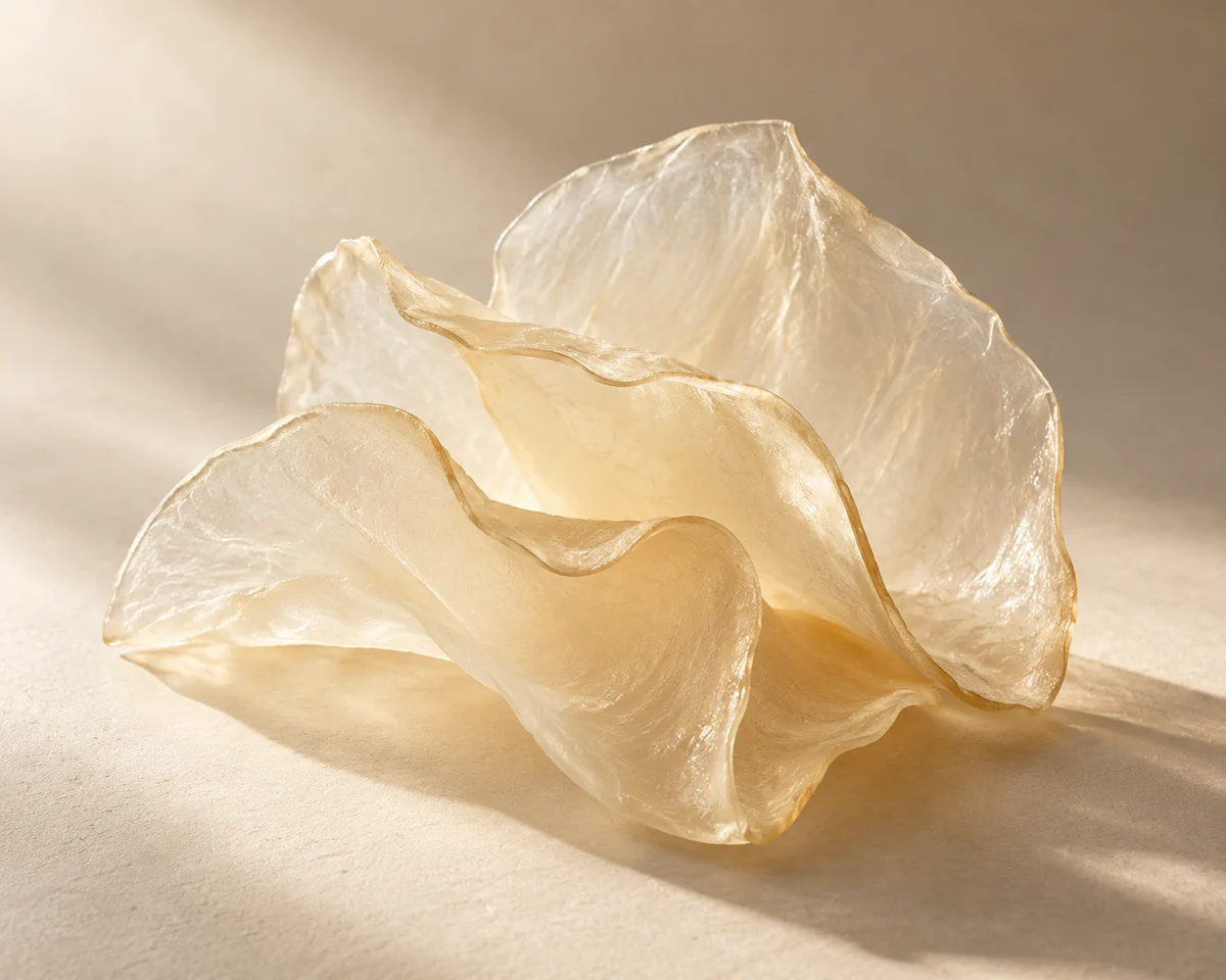 Ingredient-inspired still life: delicate translucent collagen-like layers