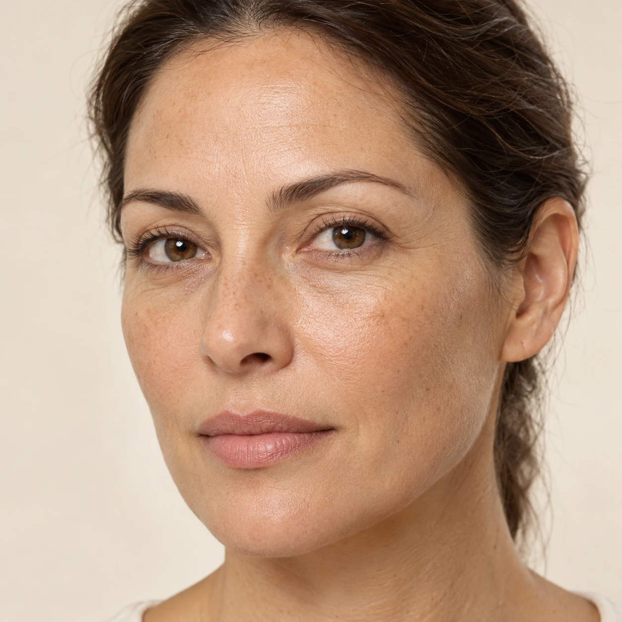 AI-generated baseline skin illustration of a fictional woman